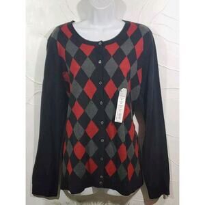 Croft & Barrow XXL Argyle Diamond Pattern Button Down Long Sleeve Cardigan...